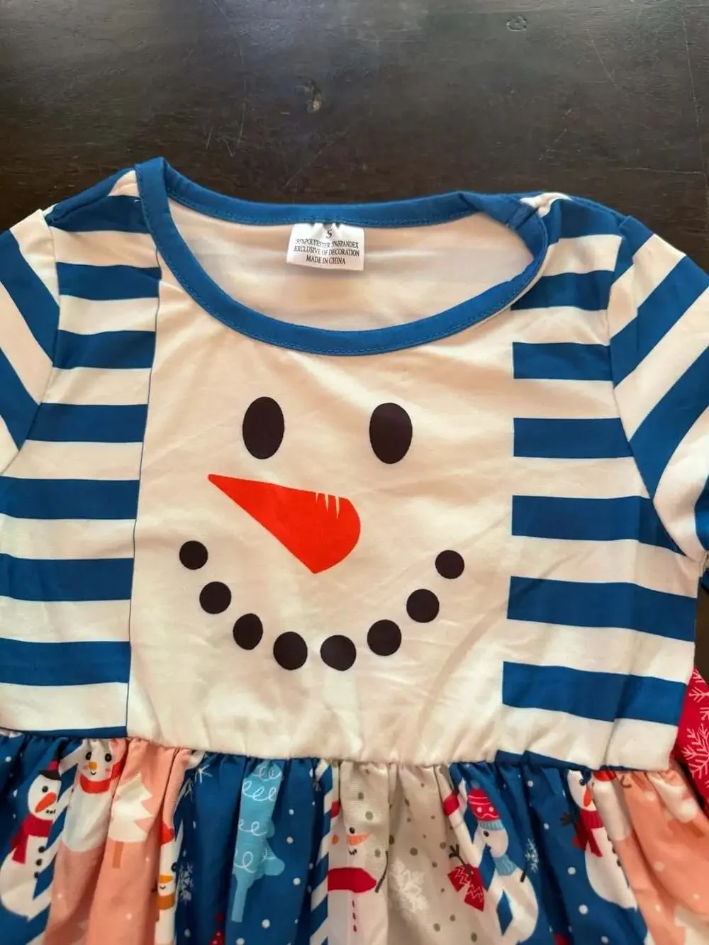 Boutique Snowman Girls Christmas Panel Twirl Dress With Hair Bow Size S (3)